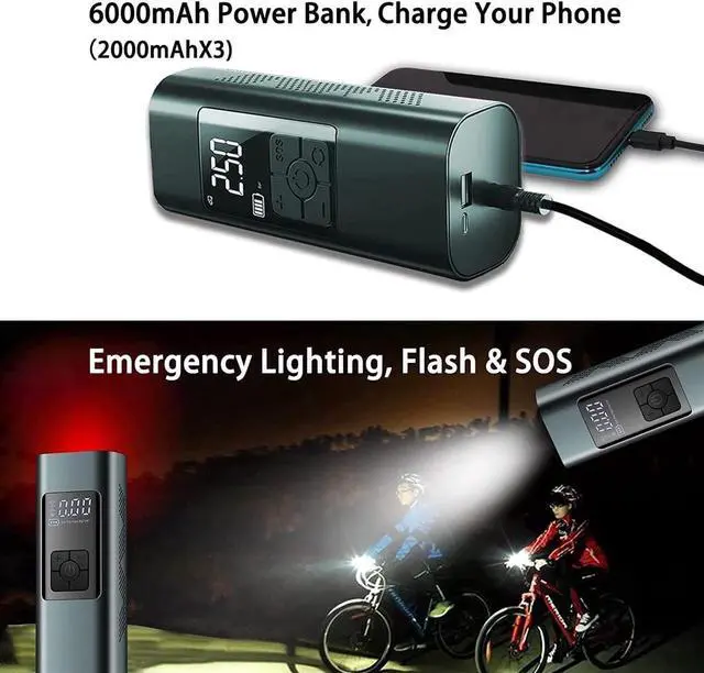 Alt view image 5 of 7 - Tire Inflator Portable Air Compressor for Car Tires 12 Volt Electric Car Air Pump Rechargeable 6000mA 140PSI Tire inflator Pump with Pressure Gauge Auto-Off for Car Bike Balls, Power Bank SOS