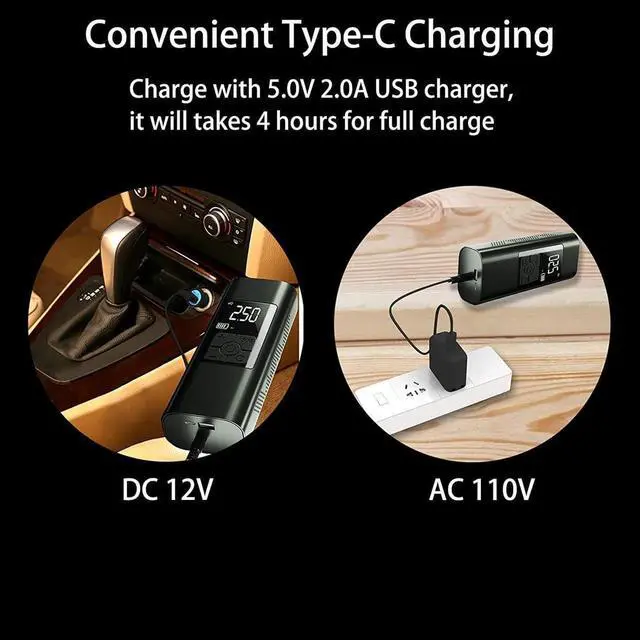 Alt view image 4 of 7 - Tire Inflator Portable Air Compressor for Car Tires 12 Volt Electric Car Air Pump Rechargeable 6000mA 140PSI Tire inflator Pump with Pressure Gauge Auto-Off for Car Bike Balls, Power Bank SOS