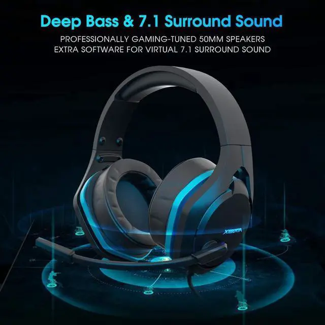 Alt view image 2 of 6 - Xiberia V22 Gaming Headset for PC- Deep Bass 3D Surround Sound- USB Headphones with Noise Cancelling Microphone RGB Lights Plug & Play for Laptops Computers