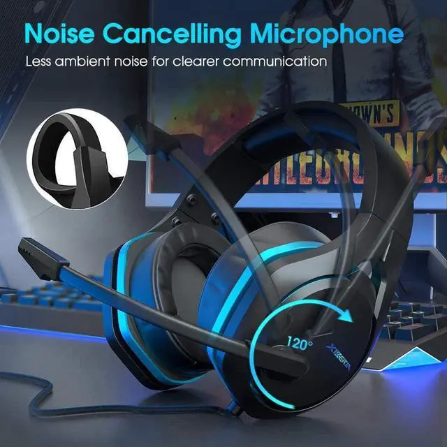 Alt view image 5 of 6 - Xiberia V22 Gaming Headset for PC- Deep Bass 3D Surround Sound- USB Headphones with Noise Cancelling Microphone RGB Lights Plug & Play for Laptops Computers