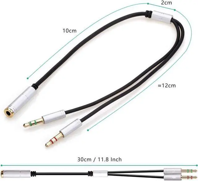 Alt view image 3 of 7 - (2 Pack) Headphones Y Cable Splitter Adapter for Computer, 3.5mm Female to 2 Male Premium Gold-Plated Corrosion-Resistant Audio Mic Y Cable for Headset Connecting to PC- 1Ft/30cm, Gray