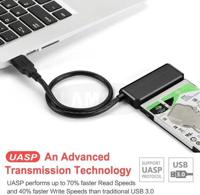 Alt view image 7 of 7 - Sata To USB Adapter USB 3.0 SATA 3 Cable Plug and play 22 Pin Sata III Cable Support 2.5 or 3.5 Inch External SSD HDD Hard Drive with 12V 2A Power Adapter