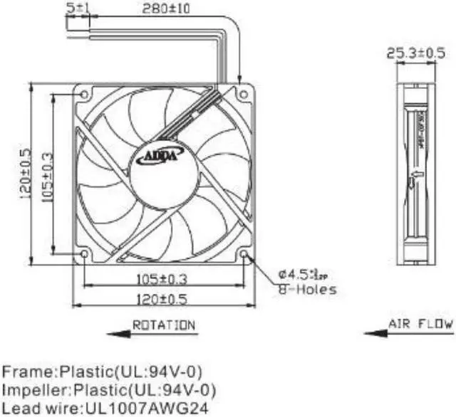 Alt view image 4 of 5 - Mute Silent Quiet 120mm 12cm Computer Case Cooling Fan,for ADDA AD1212DS-A70GL 120X120X25mm DC 12V 0.13A 1800RPM 75CFM 34DBA