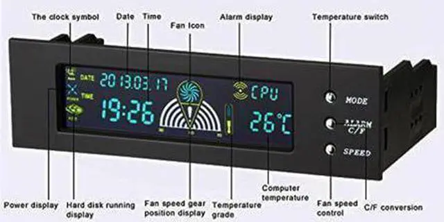 Alt view image 7 of 7 - Computer 5.25" Front Panel Bay 3 Channel automatic temperature CPU Case fan speed controller w/ HDD PC Temp Sensor LED Display