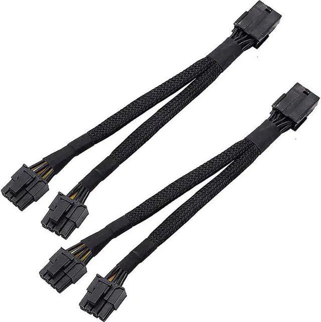 Alt view image 6 of 6 - 2PCS GPU PCIe 8 Pin Female to Dual 2X 8 Pin (6+2) Male PCI Express Power Braided Y-Splitter Extension Cable,20cm