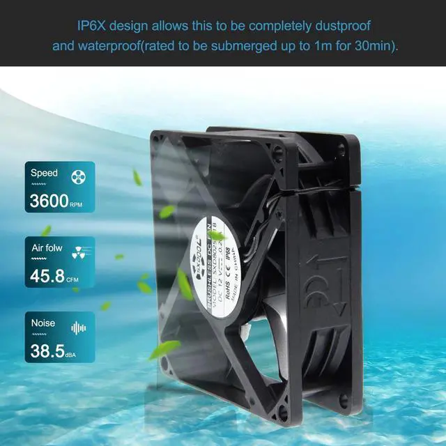 Alt view image 6 of 7 - IP68 80mm 8cm Waterproof Dustproof DC 12V Cooling Fan 80X80X25mm Dual Ball Bearing 3-Pin PC Computer Chassis PSU SXDOOL SXD8025M12B
