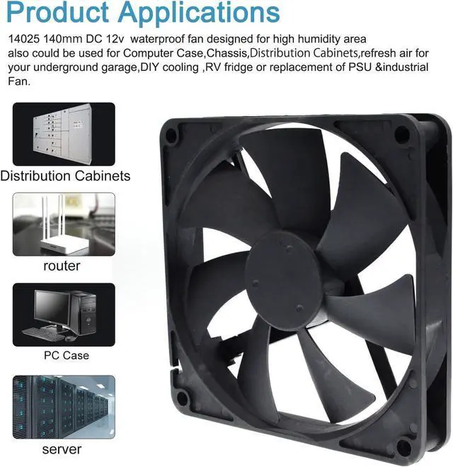 Alt view image 6 of 7 - 140mm 14cm Computer Case Cooling Fan PC Waterproof Dustproof,2900RPM 140X140X25mm Dual Ball 12V,High Speed IP68 Cooler SXDOOL SXD14025M1B
