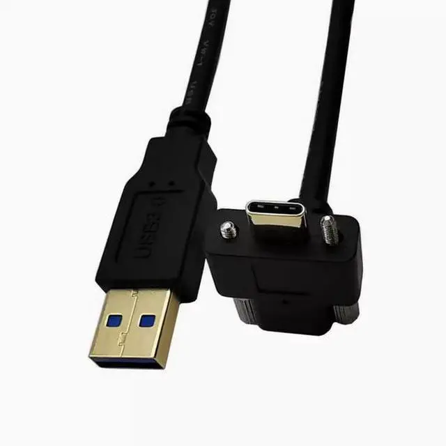 Alt view image 2 of 2 - Elbow with screw Type-C to USB 3.0 public industrial camera SLR gold-plated port lock panel 3.1 data cable Straight 0.3M