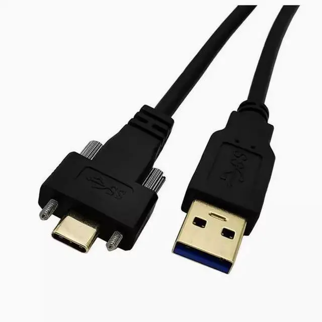 Main image of Elbow with screw Type-C to USB 3.0 public industrial camera SLR gold-plated port lock panel 3.1 data cable  Straight  0.3m