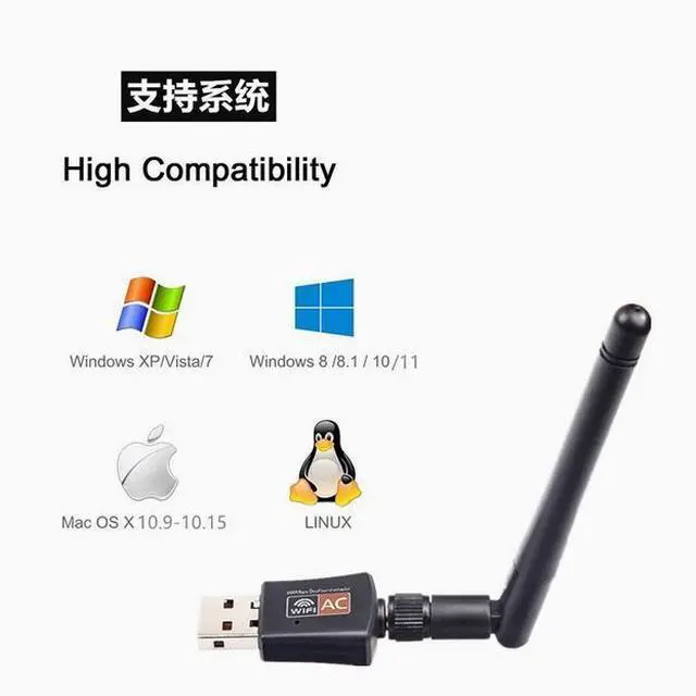 Alt view image 2 of 4 - 5G dual-band wireless network card computer external usb wifi signal receiver AC600M RTL8811CU  External antenna