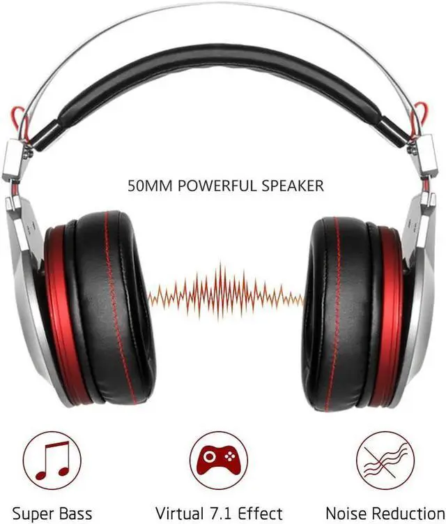 Alt view image 2 of 7 - XIBERIA K5 Gaming Headset Over-Ear Gamer Headphones 7.1 Surround Sound Microphone for PC/Laptop,50MM Drivers, In-line control