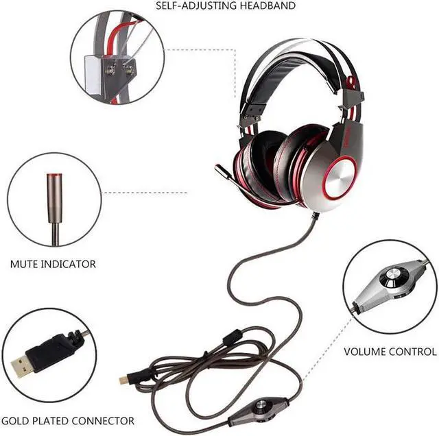 Alt view image 5 of 7 - XIBERIA K5 Gaming Headset Over-Ear Gamer Headphones 7.1 Surround Sound Microphone for PC/Laptop,50MM Drivers, In-line control