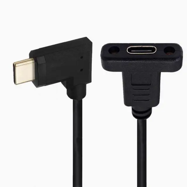 Main image of USB 3.1 Type-C Male to female extension cable with panel mounting screw hole 10Gbps gold-plated 90-degree elbow  Left and right curvature  Straight head