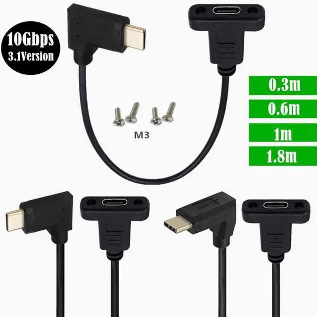 Alt view image 2 of 2 - USB 3.1 Type-C Male to female extension cable with panel mounting screw hole 10Gbps gold-plated 90-degree elbow  Straight head