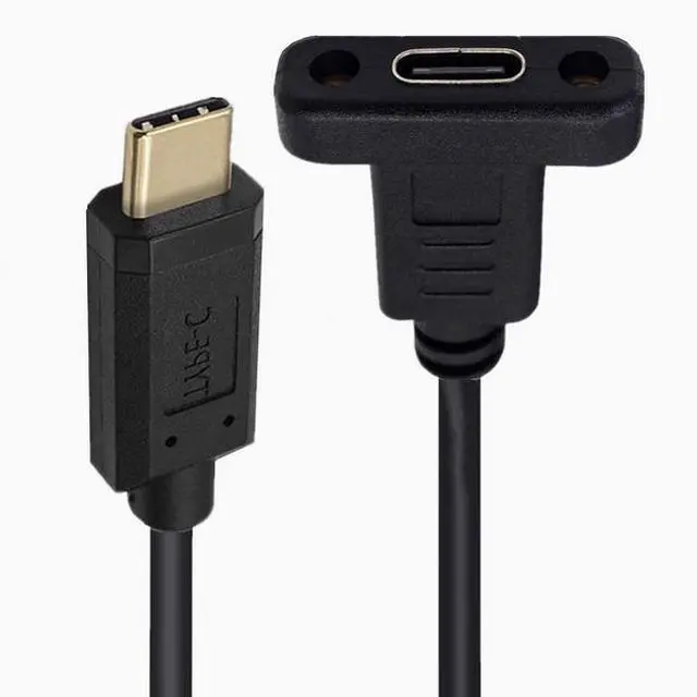 Main image of USB 3.1 Type-C Male to female extension cable with panel mounting screw hole 10Gbps gold-plated 90-degree elbow  Straight head