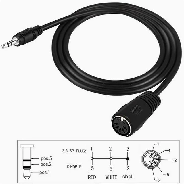 Main image of MIDI to TRS 3.5mm rotary DIN 5P female audio plug to MIDI audio adapter straight head Black 1.5m