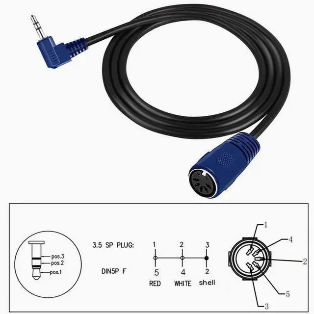 Main image of MIDI to TRS 3.5mm rotary DIN 5P female audio plug to MIDI audio adapter elbow Blue 1m