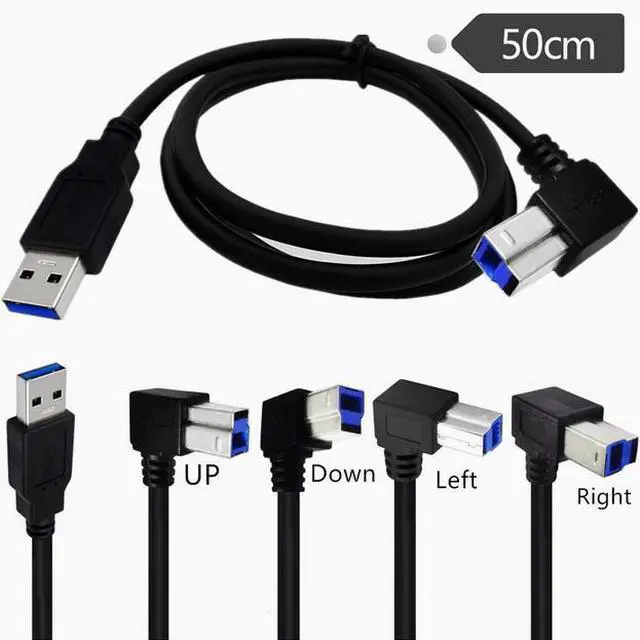 Alt view image 2 of 2 - USB3.0 square port data cable A Revolution B male 90 degrees up and down left and right elbow hard disk box printer cable 0.5m Left Angle