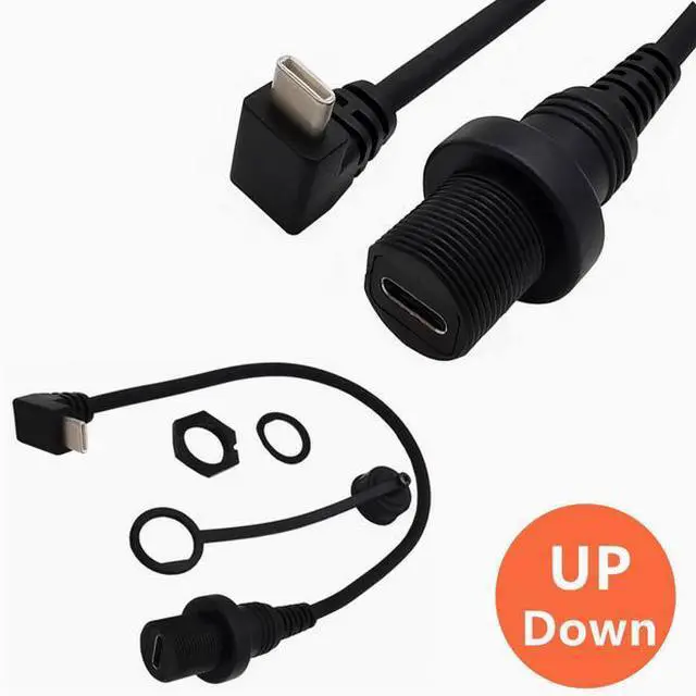 Main image of USB2.0 waterproof cable Car yacht motorcycle instrument panel type-c extension cable Data charging adapter cable male to female bend Left+Right Angle
