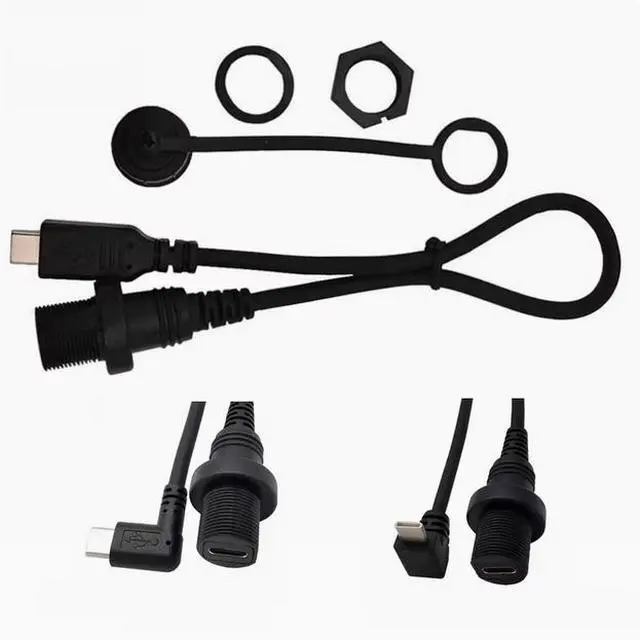 Alt view image 4 of 7 - USB2.0 waterproof cable Car yacht motorcycle instrument panel type-c extension cable Data charging adapter cable male to female bend Left+Right Angle