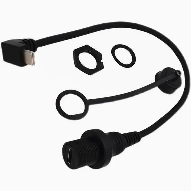 Alt view image 7 of 7 - USB2.0 waterproof cable Car yacht motorcycle instrument panel type-c extension cable Data charging adapter cable male to female bend Left+Right Angle