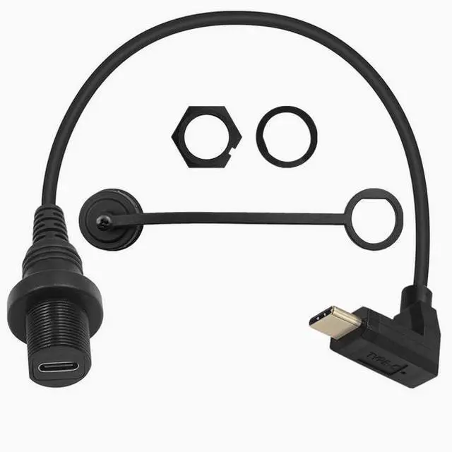 Alt view image 2 of 3 - USB3.1 waterproof cable Car yacht motorcycle instrument panel type-c extension cable Data charging adapter cable male to female bend Straight