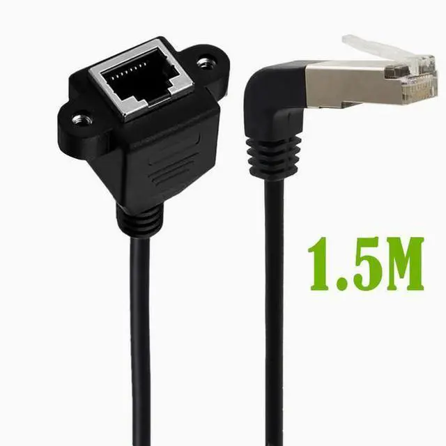 Alt view image 2 of 6 - RJ45 network male to female extension cable with fixed seat ear 90° Ethernet bend up and down 1.5M