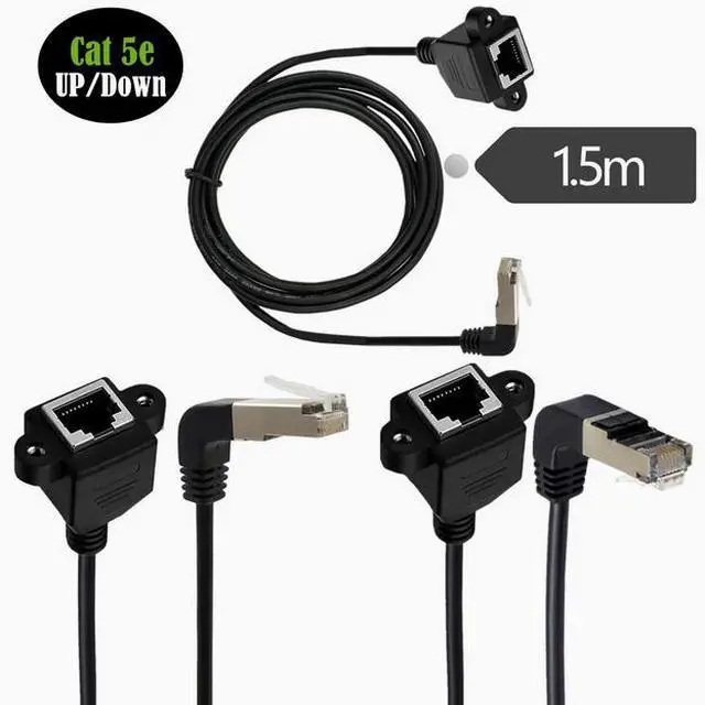 Main image of RJ45 network male to female extension cable with fixed seat ear 90° Ethernet bend up and down 1.5M