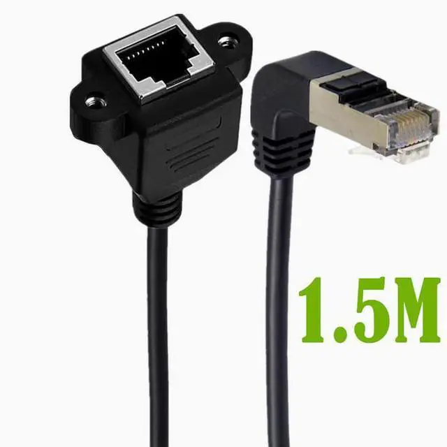 Alt view image 3 of 6 - RJ45 network male to female extension cable with fixed seat ear 90° Ethernet bend up and down 1.5M