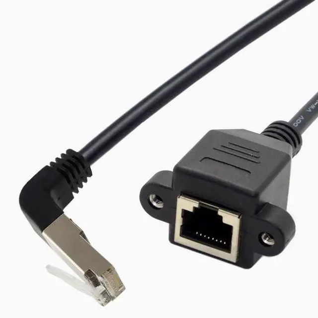 Alt view image 4 of 6 - RJ45 network male to female extension cable with fixed seat ear 90° Ethernet bend up and down 1.5M