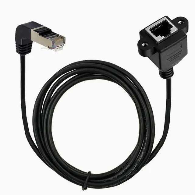 Alt view image 5 of 6 - RJ45 network male to female extension cable with fixed seat ear 90° Ethernet bend up and down 1.5M