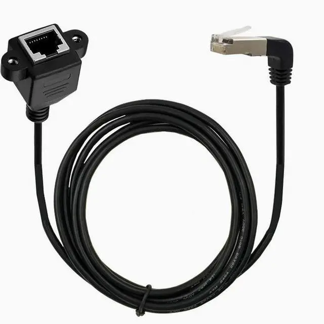 Alt view image 6 of 6 - RJ45 network male to female extension cable with fixed seat ear 90° Ethernet bend up and down 1.5M