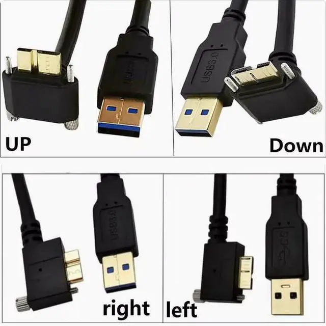 Main image of Elbow industrial camera data cable USB3.0 turn Micro B up and down left and right bend with screw lock high-speed 5Gbps 1m Down Angle