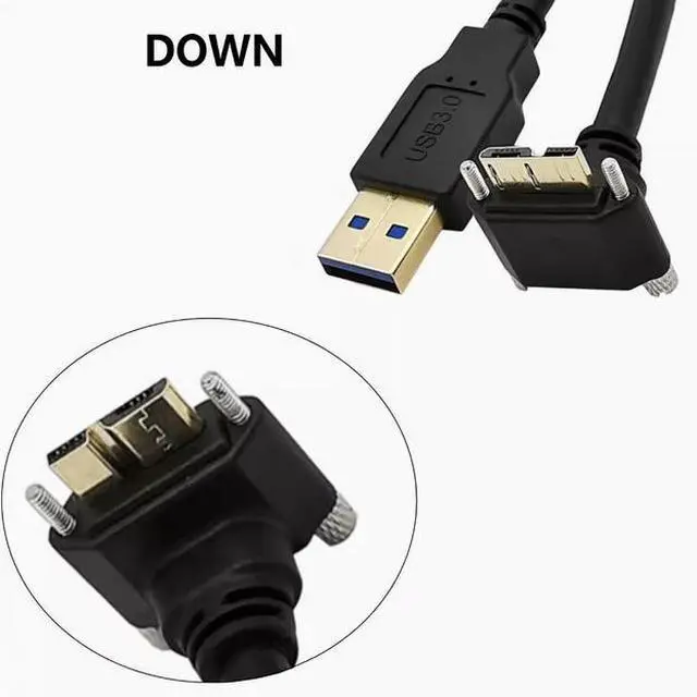 Alt view image 2 of 4 - Elbow industrial camera data cable USB3.0 turn Micro B up and down left and right bend with screw lock high-speed 5Gbps 1m Down Angle
