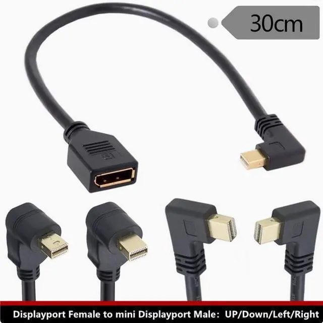 Main image of Gold plated Mini DisplayPort male elbow to DP bus Large DP female to Mini DP male display line 03m Down Angle