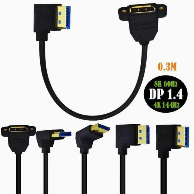 Main image of 8K DP right Angle elbow male to female with double hole lockable displayport HD adapter cable version 1.4
