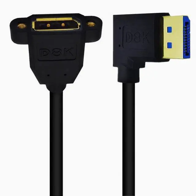 Alt view image 2 of 5 - 8K DP right Angle elbow male to female with double hole lockable displayport HD adapter cable version 1.4