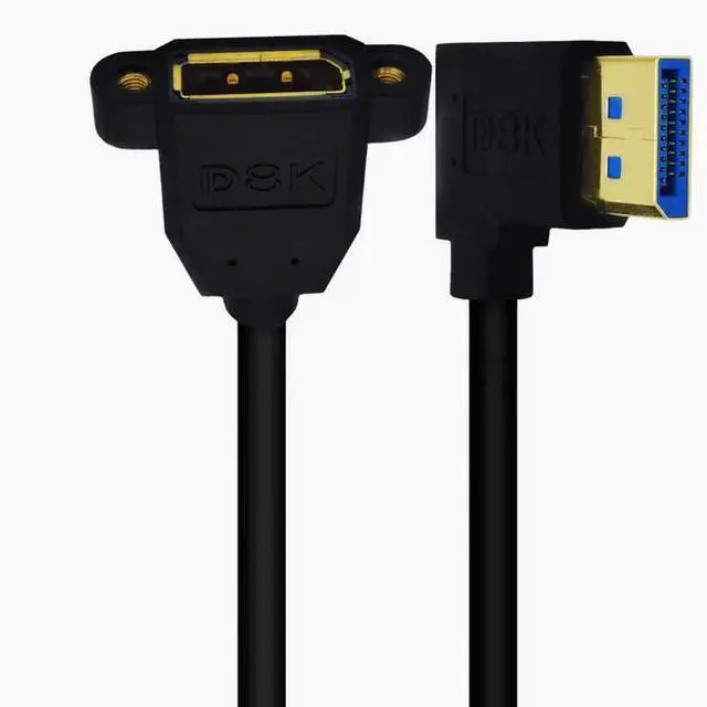 Alt view image 3 of 5 - 8K DP right Angle elbow male to female with double hole lockable displayport HD adapter cable version 1.4