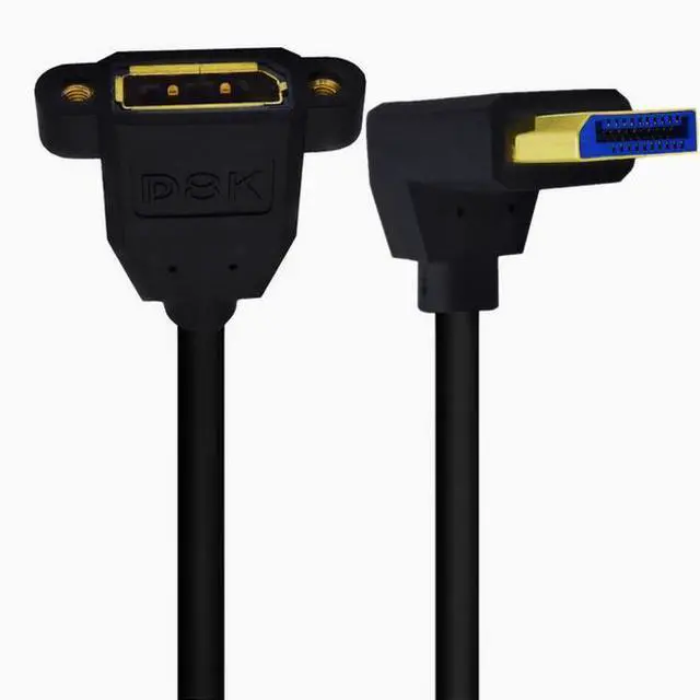 Alt view image 4 of 5 - 8K DP right Angle elbow male to female with double hole lockable displayport HD adapter cable version 1.4