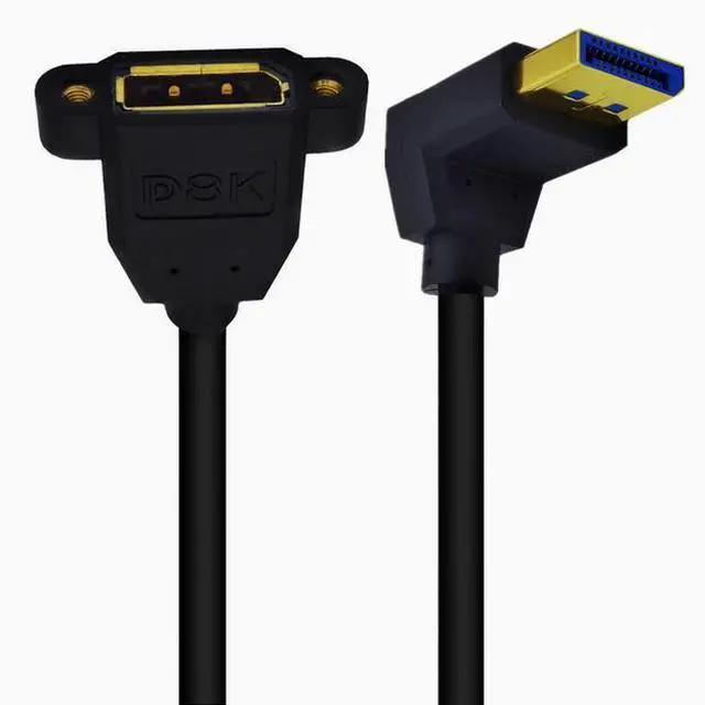 Alt view image 5 of 5 - 8K DP right Angle elbow male to female with double hole lockable displayport HD adapter cable version 1.4