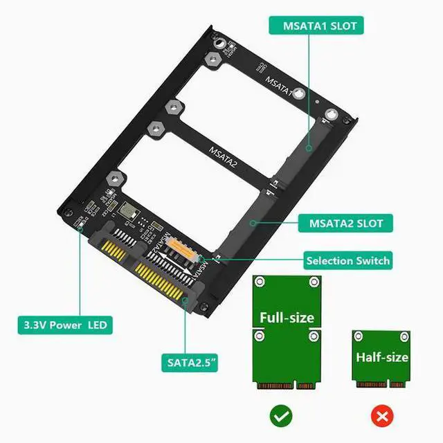 Alt view image 4 of 5 - Dual MSATA to SATA3.0 expansion card SSD to 6Gbps interface to dual-min SATA