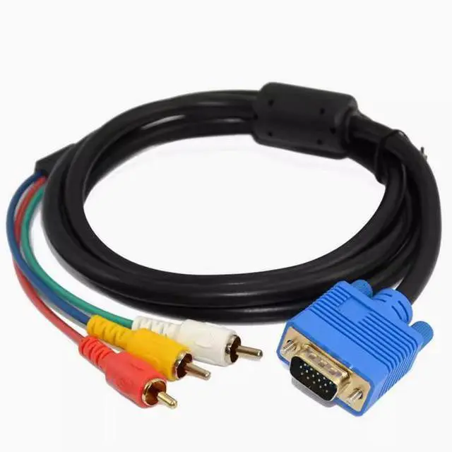 Alt view image 2 of 5 - Copper core wire VGA 15P male /3RCA male nickel-plated color difference Computer TV projector connection wire single magnetic ring