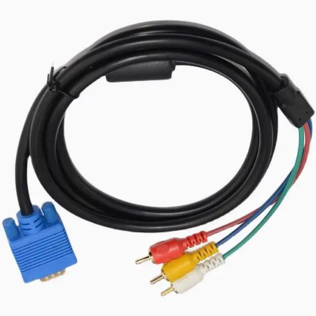 Alt view image 5 of 5 - Copper core wire VGA 15P male /3RCA male nickel-plated color difference Computer TV projector connection wire single magnetic ring