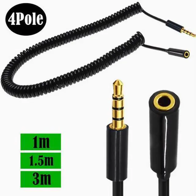 Main image of Gold-plated 4 section 4 stage spring retractable audio cable Spiral Car AUX audio cable DC3.5mm 1m Male to Female