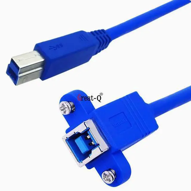 Main image of USB 3.0 cable elbow Print USB 3.0B female tape earlock screw panel cable Female headlock screw cable Straight