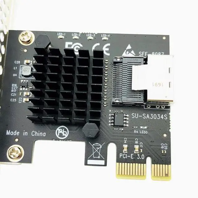 Alt view image 3 of 5 - 4-port SATA3.0 expansion card PCI-E to mini SAS port SATA Solid State SSD