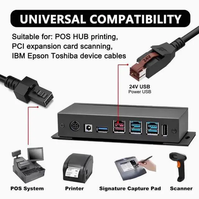 Alt view image 2 of 4 - 24V powered printed barcode scanning gun cable Epson IBM medical device POS terminal cable