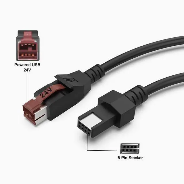 Alt view image 3 of 4 - 24V powered printed barcode scanning gun cable Epson IBM medical device POS terminal cable
