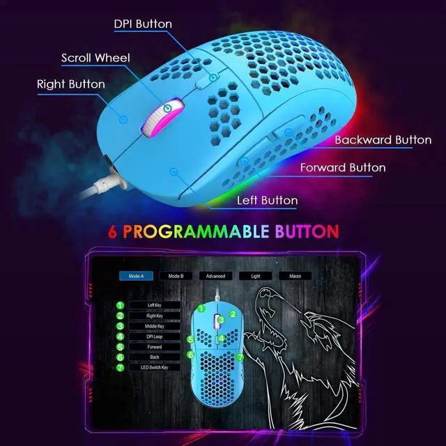 Alt view image 2 of 2 - RGB Backlit 6400 DPI Lightweight Gaming Mouse
