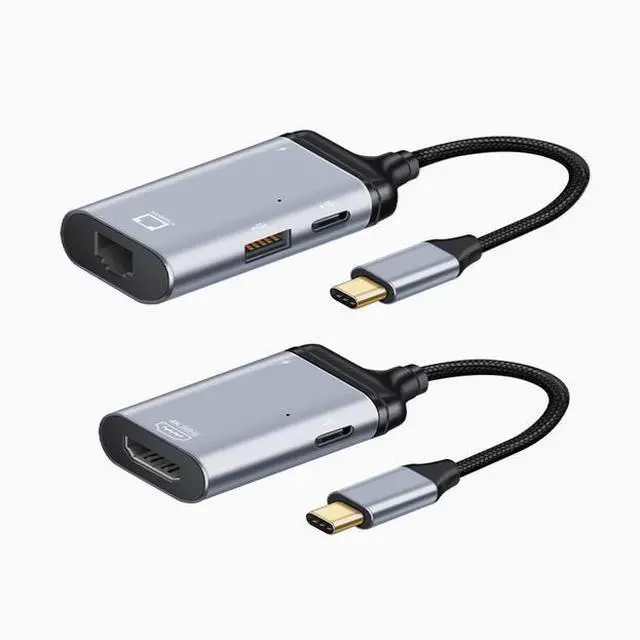 Alt view image 3 of 3 - typec to hdmi/VGA/DP/ network port lightning 3 male converter female projection screen display HD cable TYPE-C TO RJ45